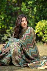 Dark Green Organza Zari Woven Lehriya Saree