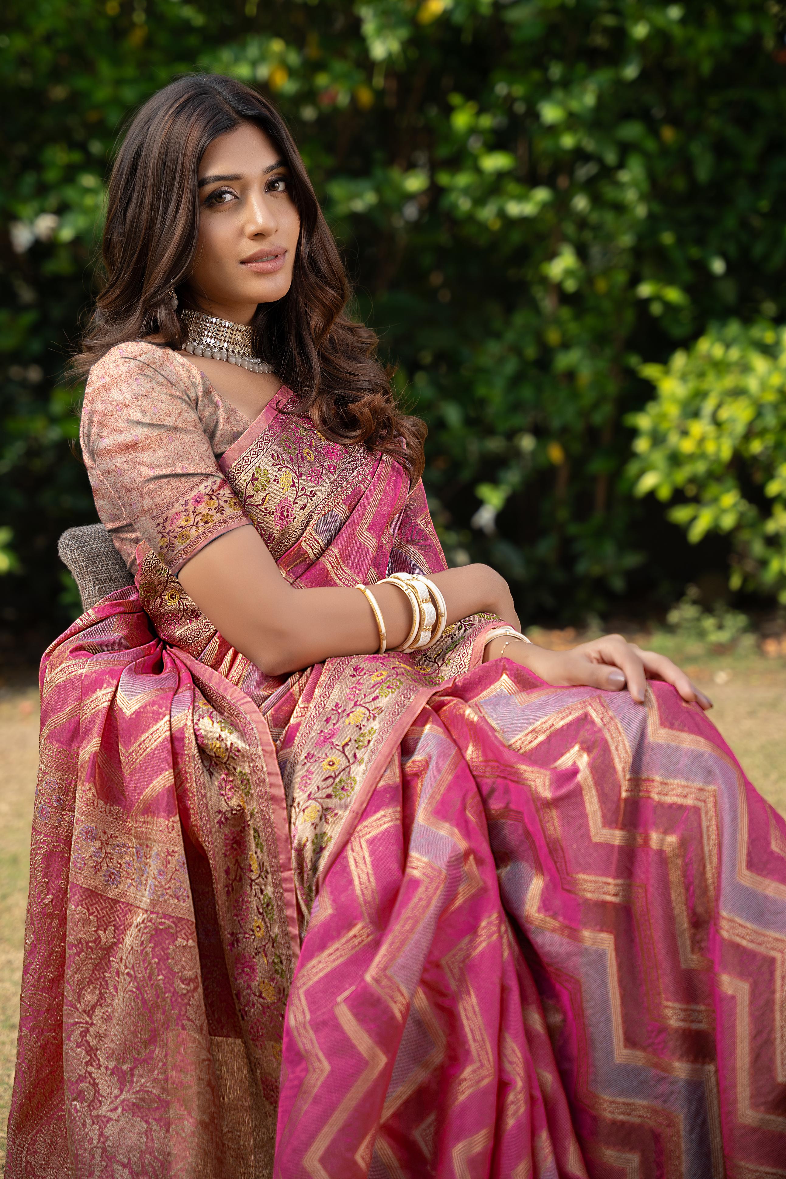 Pink organza leheriya silk saree For Navratri Celebrations