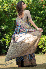 back view of organza leheriya saree