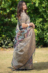 leheriya saree with zari work for engagement