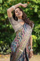 Rama organza leheriya saree with zari work For Navratri