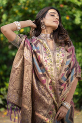 Wine Organza Zari Woven Lehriya Saree