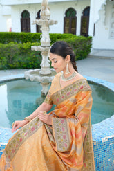 Orange organza leheriya saree