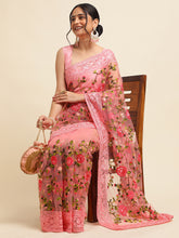 Pink Net embroidered saree
