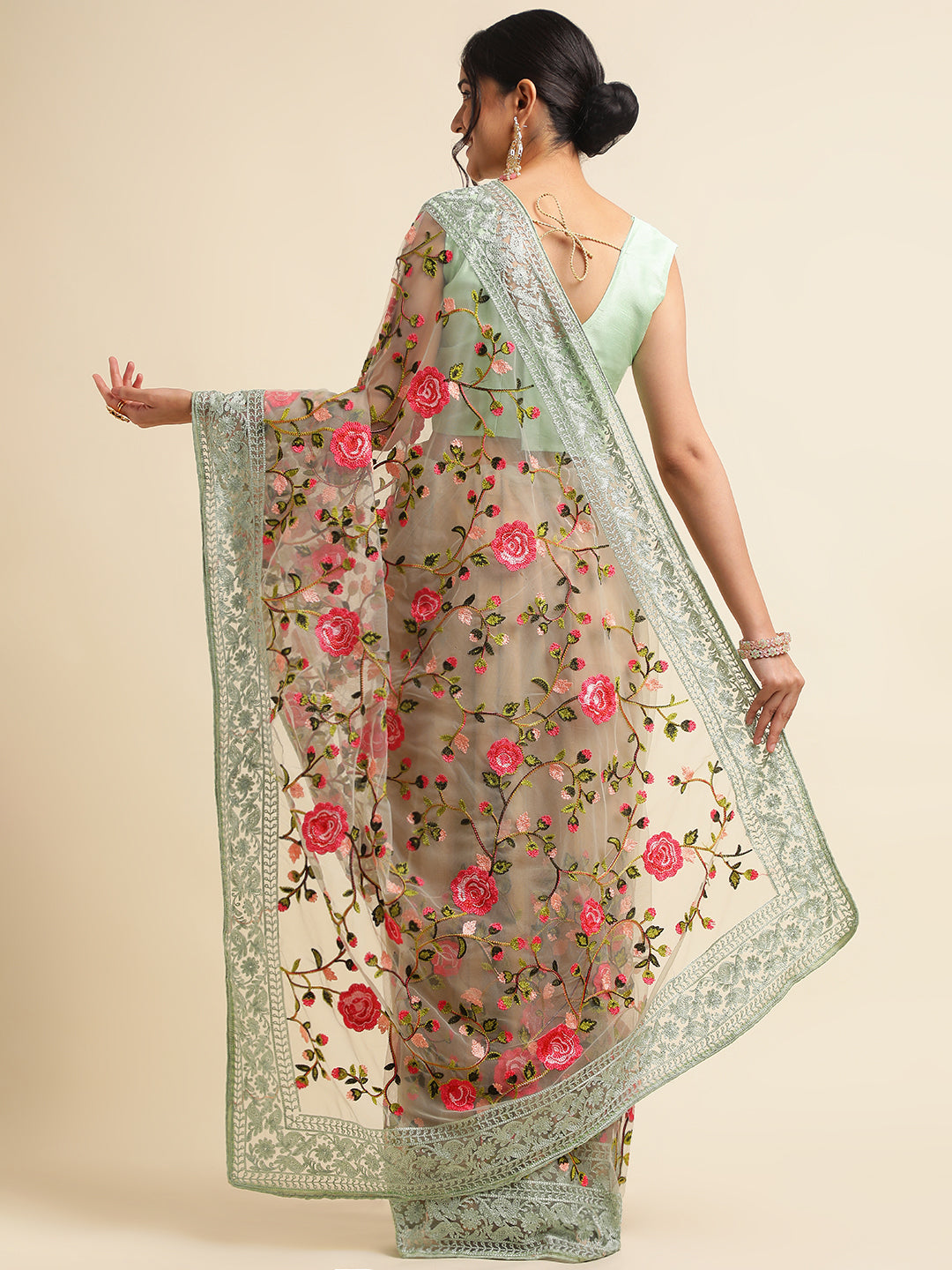 Net floral saree for mehndi