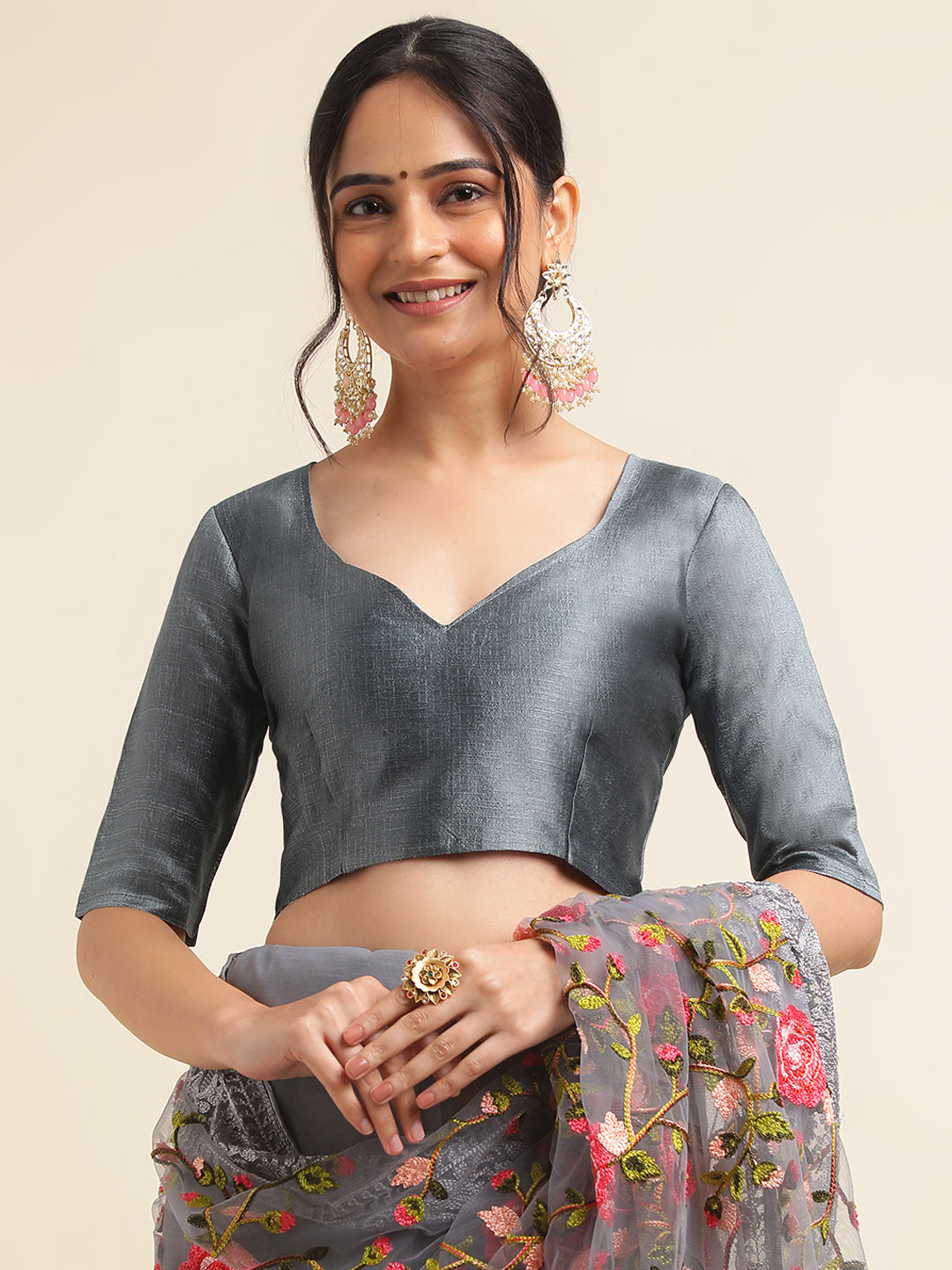 Blouse deign for embroidered net saree