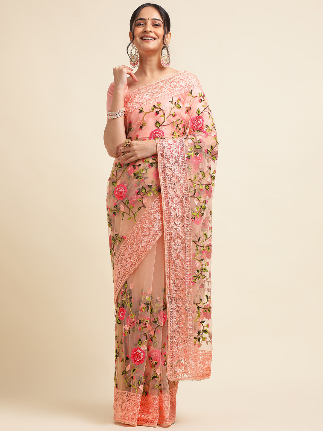 Floral embroidery saree