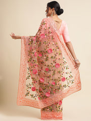 Back view of orange net saree