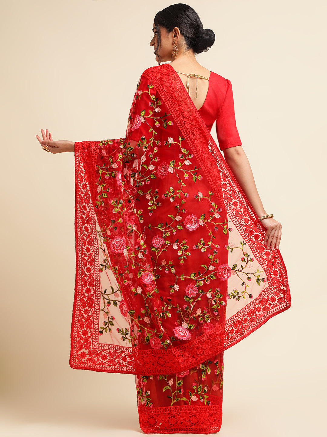 Floral embroidery saree for women