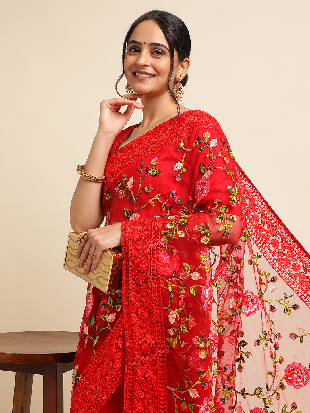 Floral Embroidery saree
