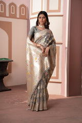 Gray Banarasi Silk Zari Woven Saree