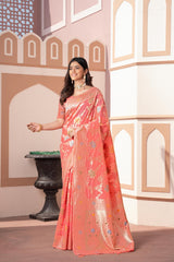 Peach Banarasi Silk Zari Woven Saree
