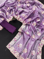 Purple Embroidery sequence Work Jimmy Choo Saree