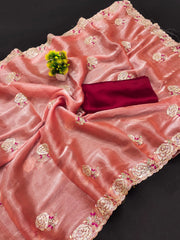 Red Embroidery Sequence Jimmy Choo Barbaric Saree With Blouse