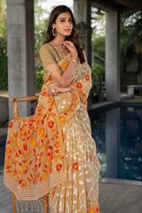Mustard Floral Soft Cotton Saree