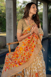 Mustard Floral Soft Cotton Saree