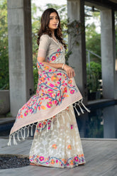 Off White Floral Soft Cotton Saree