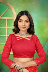 Red Bandhani Saree Blouse Design