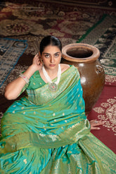 Green Banarasi Silk Saree with pure zari border