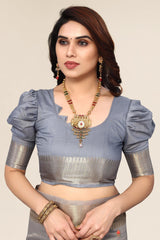 Grey cotton Fabric saree with Embroidery work