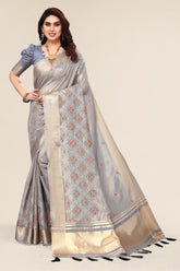 Grey cotton Fabric saree with Embroidery work