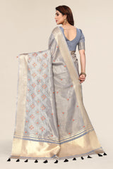 Grey cotton Fabric saree with Embroidery work