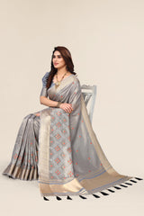 Grey cotton Fabric saree with Embroidery work