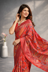 Red Dola Silk Printed Saree