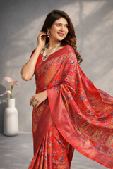 Red Dola Silk Printed Saree