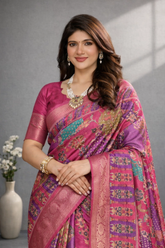 Rani Pink Dola Silk Printed Saree