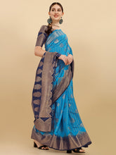 Sky Blue Pink Banarasi Weaving Saree