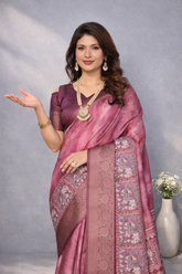 Wine Dola Silk Kalamkari Art Printed Saree