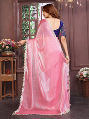 Pink Satin silk sequence lace work saree