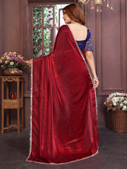 Red Satin silk Mirror Work Saree