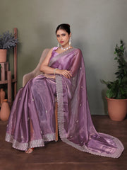 Purple Jimmy choo silk fabric saree with zari work