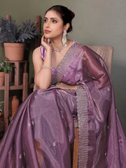 Purple Jimmy choo silk fabric saree with zari work