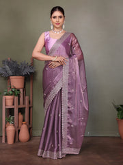 Purple Jimmy choo silk fabric saree with zari work