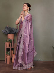 Purple Jimmy choo silk fabric saree with zari work