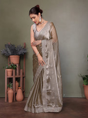 Grey Jimmy choo silk fabric saree with zari work