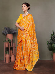 Yellow Gujarati Bandhani Saree