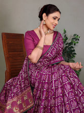 Purple Gujarati Bandhani Handprint Saree