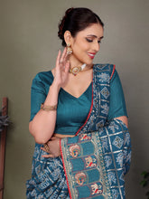 Blue Gujarati Bandhani Handprint Saree