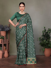 Green Gujarati Bandhani Handprint Saree
