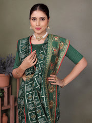 Green Gujarati Bandhani Handprint Saree