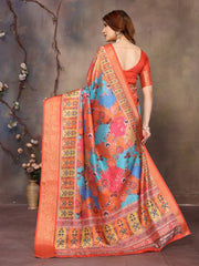 Orange Dola jacquard with Rajasthani jhalak Digital Print Saree