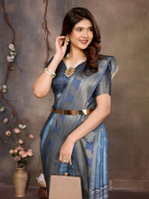 Blue Banarasi Jacquard Abstract Digital Print