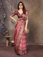 Wine Banarasi Jacquard Abstract Digital Print