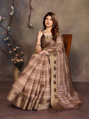 Brown Banarasi Jacquard Abstract Digital Print