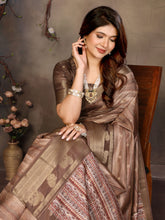 Brown Banarasi Jacquard Abstract Digital Print