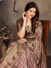 Brown Banarasi Jacquard Abstract Digital Print